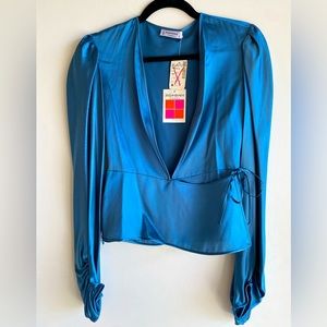 NEW YSL Rive Gauche XS Glamorous Vintage Silk Wrap Top